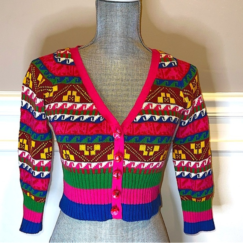 Betsy Johnson Vintage Punk Label Reissue 2000s Aztec Geometric Cardigan Size S